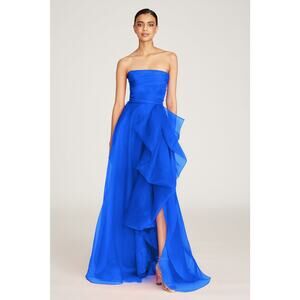 Theia Teresa Strapless Draped Gown in a brilliant blue US8